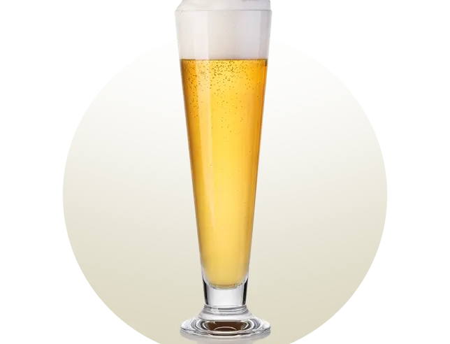 Copo de cerveja tipo Pilsner, alto e estreito, topo mais largo e corpo afunilado, ideal para realçar a cor dourada e a carbonatação das cervejas leves e claras.