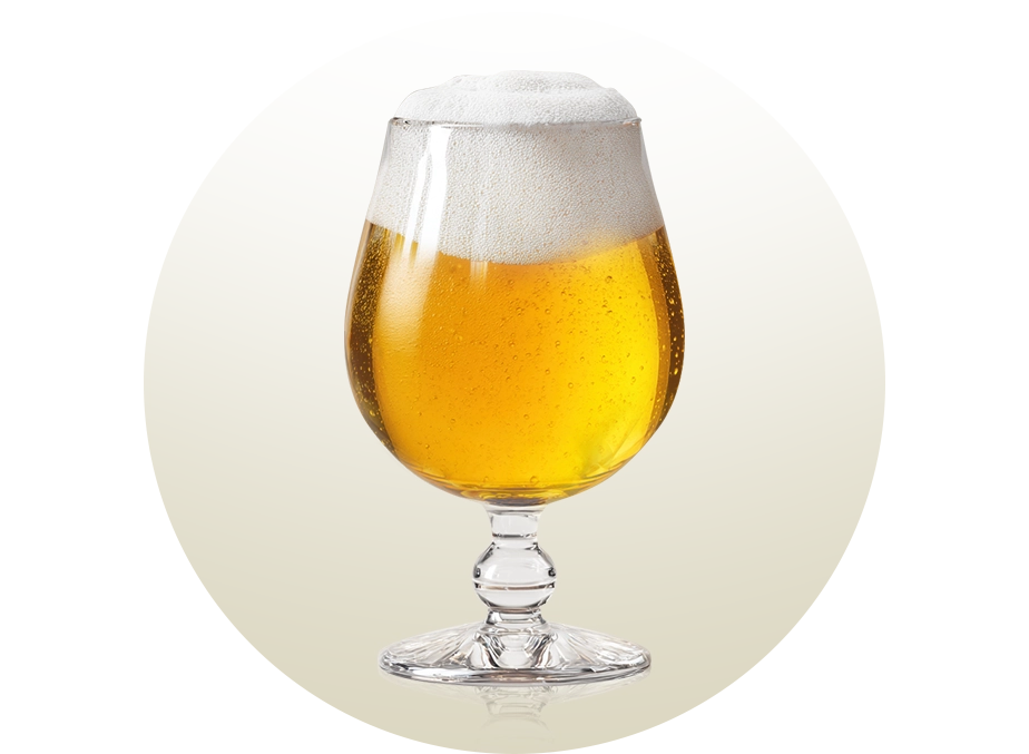 Beer glass of the Goblet or Chalice type, with a wide bowl and short stem, ideal for enhancing complex aromas, allowing generous sips, and maintaining the foam of full-bodied and strong beers such as Belgian Ales and Strong Ales.