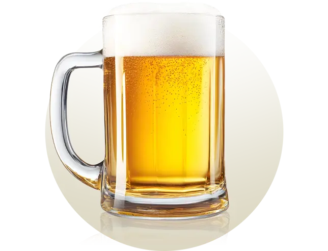 Caneca de cerveja, com corpo robusto e alça lateral, ideal para manter a temperatura da bebida e proporcionar uma pegada firme, tradicionalmente usada para estilos como Lager, Pilsner e Märzen.