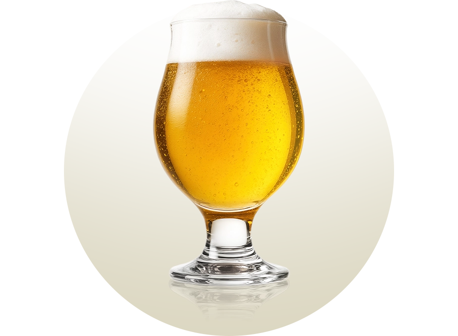 Beer glass of the Tulip type, with a rounded body and a rim that flares slightly outward, ideal for enhancing aromas and preserving the foam of aromatic beers such as Belgian Ales and IPAs.