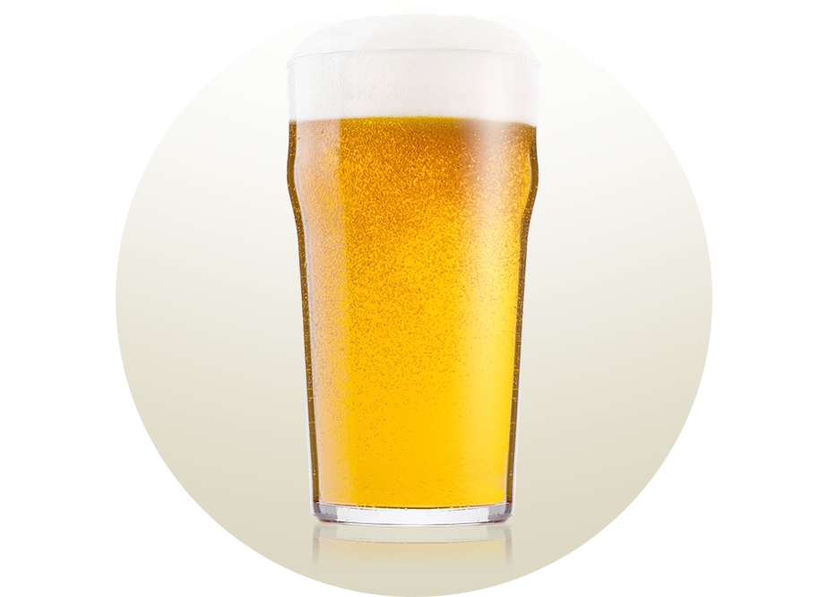 Beer glass of the Pint type, with a simple shape featuring a wide body and a slight outward curve near the rim, ideal for serving larger volumes of beer and enhancing the balanced flavor of styles such as Pale Ale, Stout, and Lager.