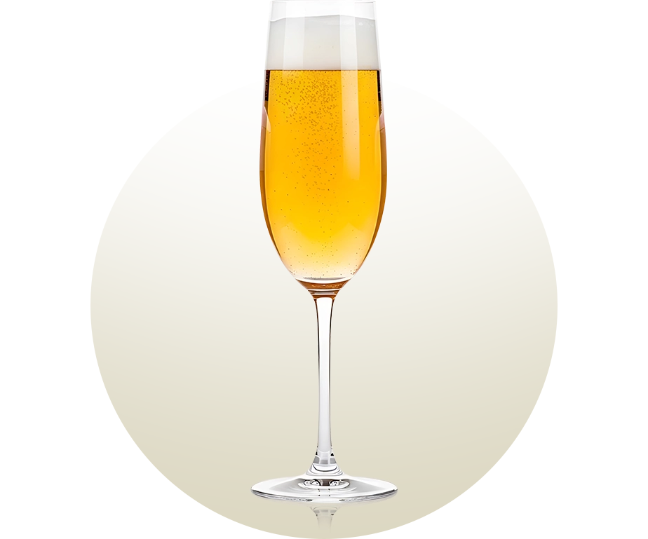 Beer glass of the Flute type, tall and narrow, with an elongated body and small mouth, ideal for preserving the effervescence and delicate aromas of sparkling and light beers.