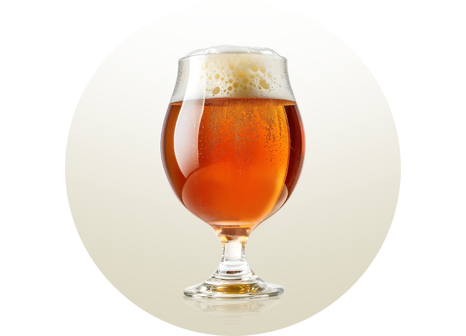 Beer glass of the Snifter type, with a rounded bowl and narrow opening, ideal for concentrating aromas and allowing the beer to warm slightly in the hand, enhancing the complex flavors of strong, full-bodied beers such as Barley Wines and Imperial Stouts.